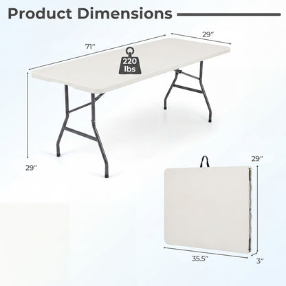 6 FT Plastic Fold-In-Half Camping Table, White