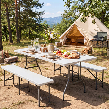 6 FT Plastic Fold-In-Half Camping Table, White