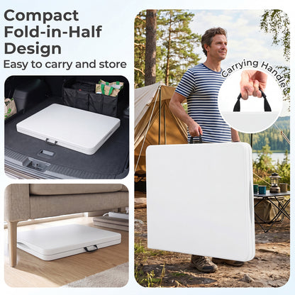 6 FT Plastic Fold-In-Half Camping Table, White