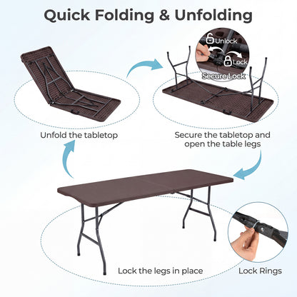 6 FT Plastic Fold-in-Half Camping Table