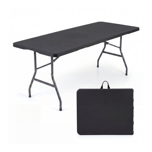 6 FT Plastic Fold-in-Half Camping Table, Black Picnic Tables Black at Gallery Canada