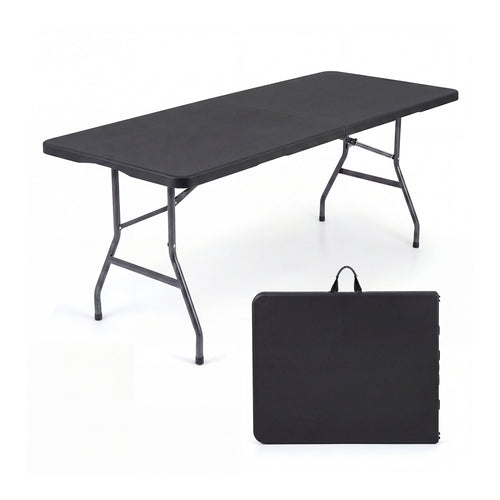 6 FT Plastic Fold-in-Half Camping Table, Black