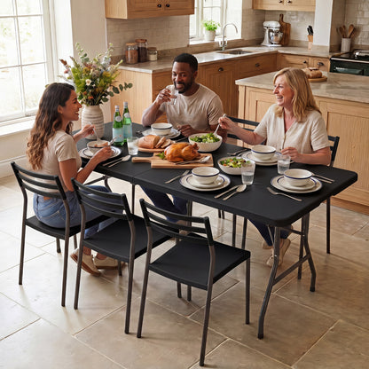 6 FT Plastic Fold-in-Half Camping Table, Black