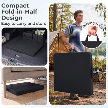 6 FT Plastic Fold-in-Half Camping Table, Black