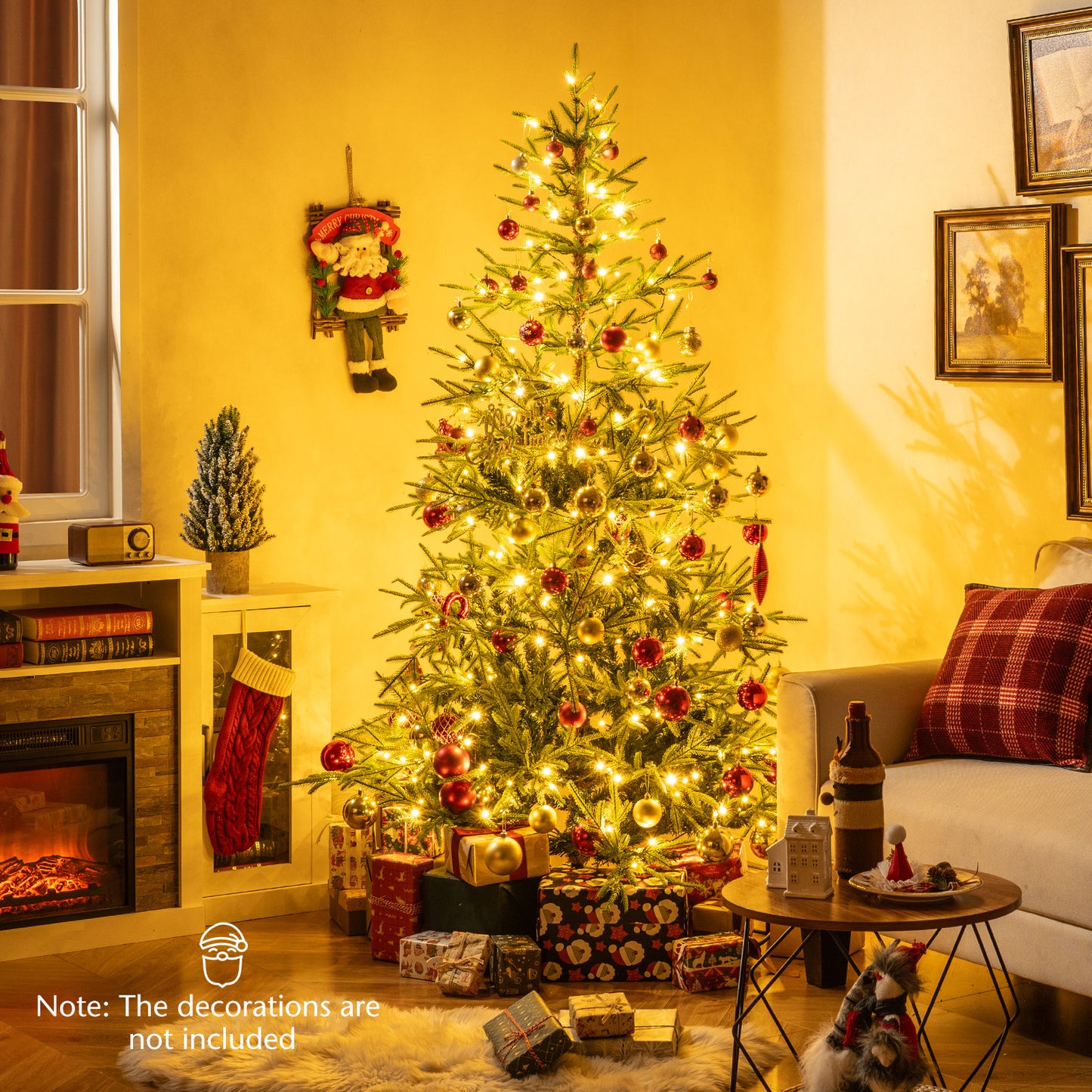 6 FT Pre-Lit Artificial Christmas Tree Hinged Xmas Tree with 250 Warm White & Multicolored LED Lights