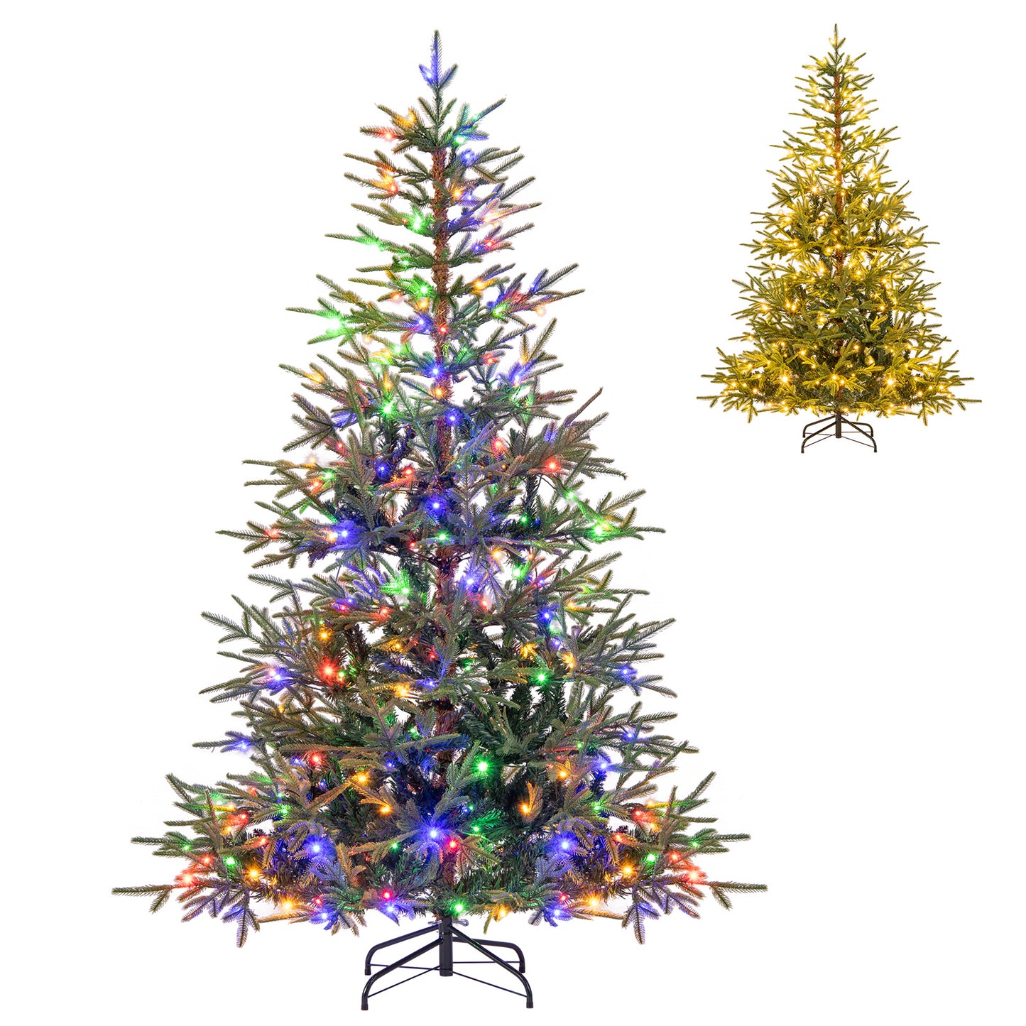 6 FT Pre-Lit Artificial Christmas Tree Hinged Xmas Tree with 250 Warm White & Multicolored LED Lights