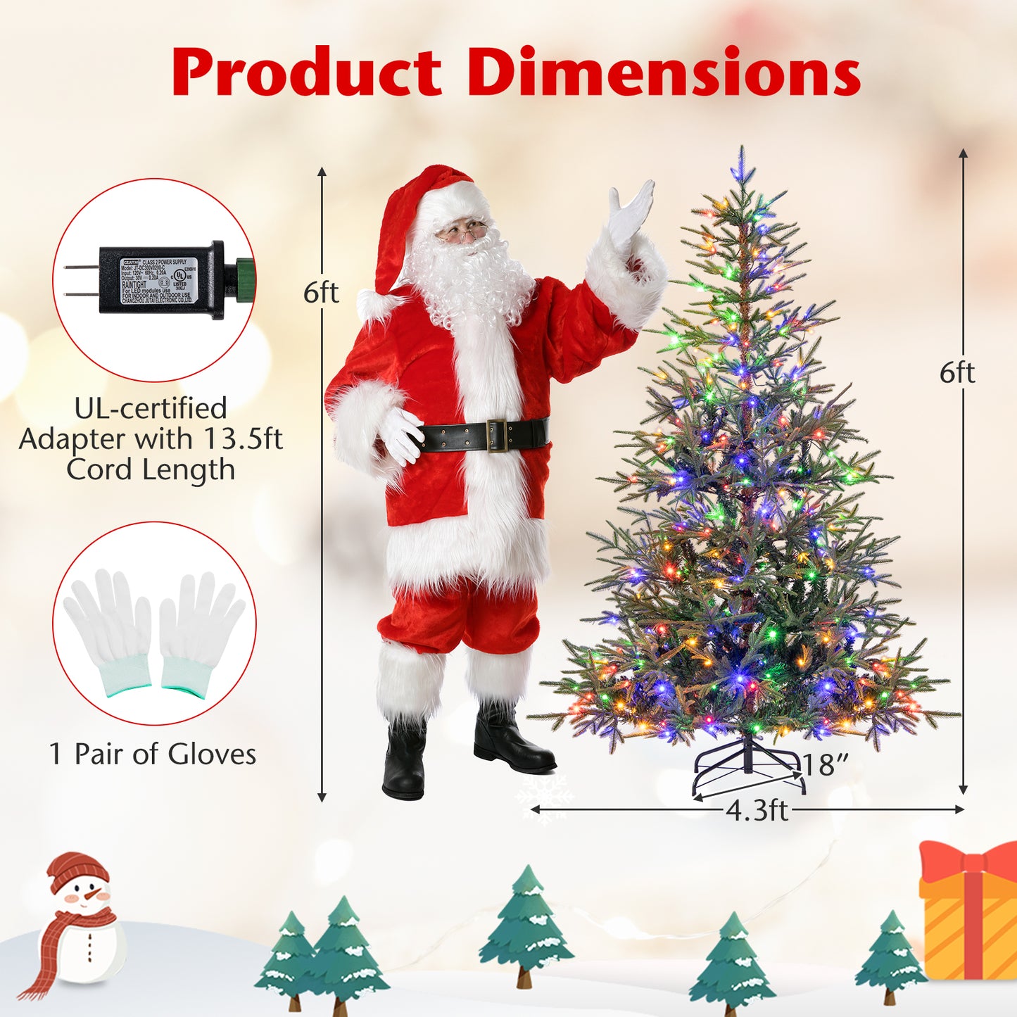 6 FT Pre-Lit Artificial Christmas Tree Hinged Xmas Tree with 250 Warm White & Multicolored LED Lights