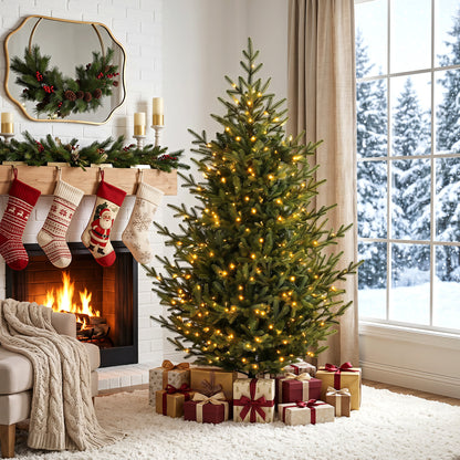 Sapin de Noël artificiel pré-éclairé de 6 pieds, 240 LED blanc chaud, vert