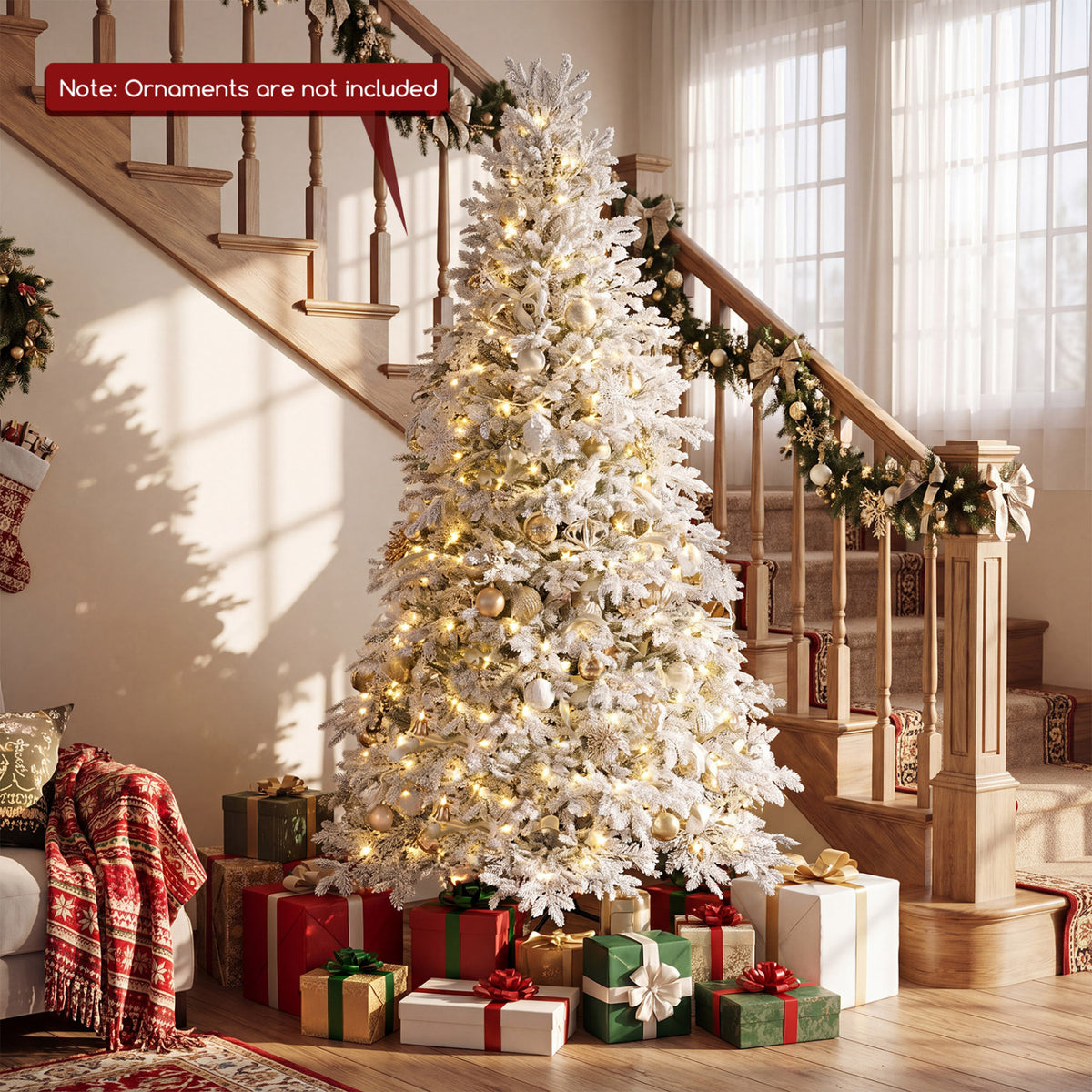 Sapin de Noël artificiel pré-éclairé de 6 pieds, LED blanc chaud multicolore, blanc