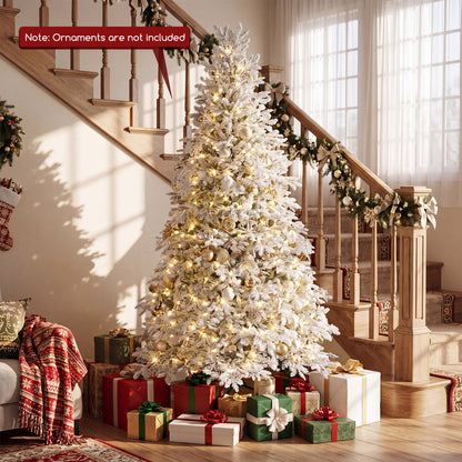 Sapin de Noël artificiel pré-éclairé de 6 pieds, LED blanc chaud multicolore, blanc