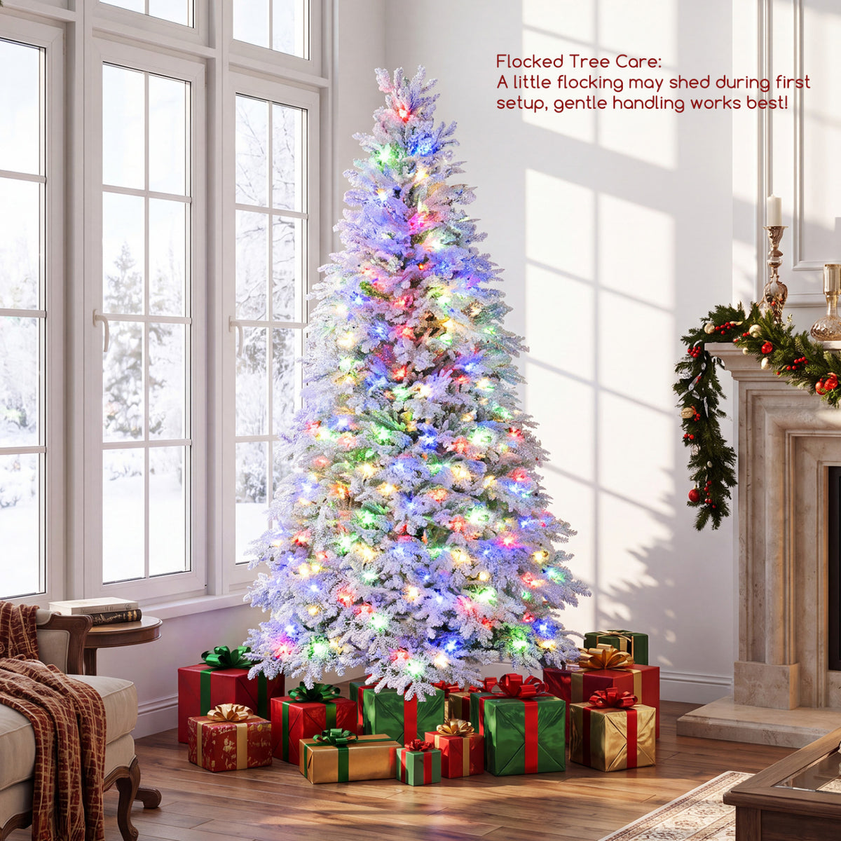 Sapin de Noël artificiel pré-éclairé de 6 pieds, LED blanc chaud multicolore, blanc