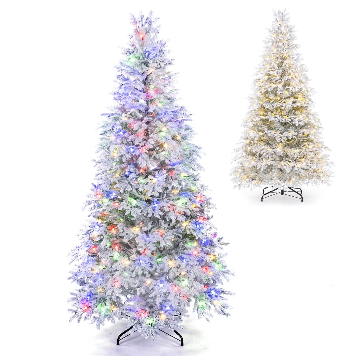 Sapin de Noël artificiel pré-éclairé de 6 pieds, LED blanc chaud multicolore, blanc