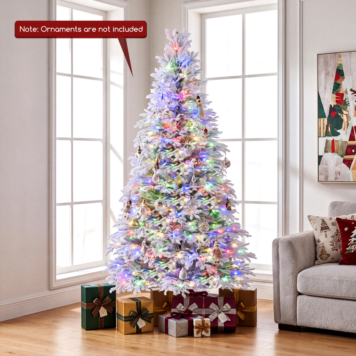 Sapin de Noël artificiel pré-éclairé de 6 pieds, LED blanc chaud multicolore, blanc
