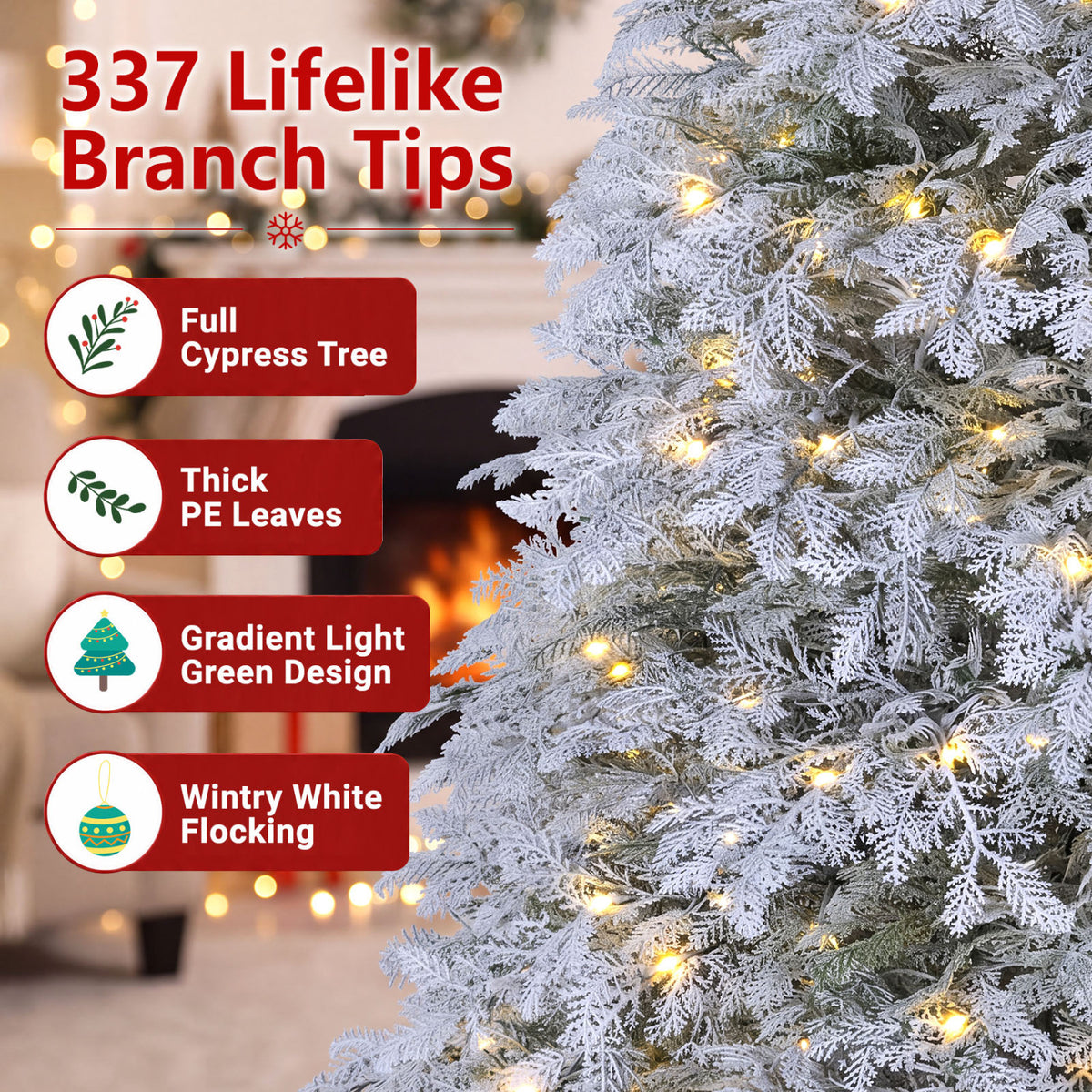 Sapin de Noël artificiel pré-éclairé de 6 pieds, LED blanc chaud multicolore, blanc