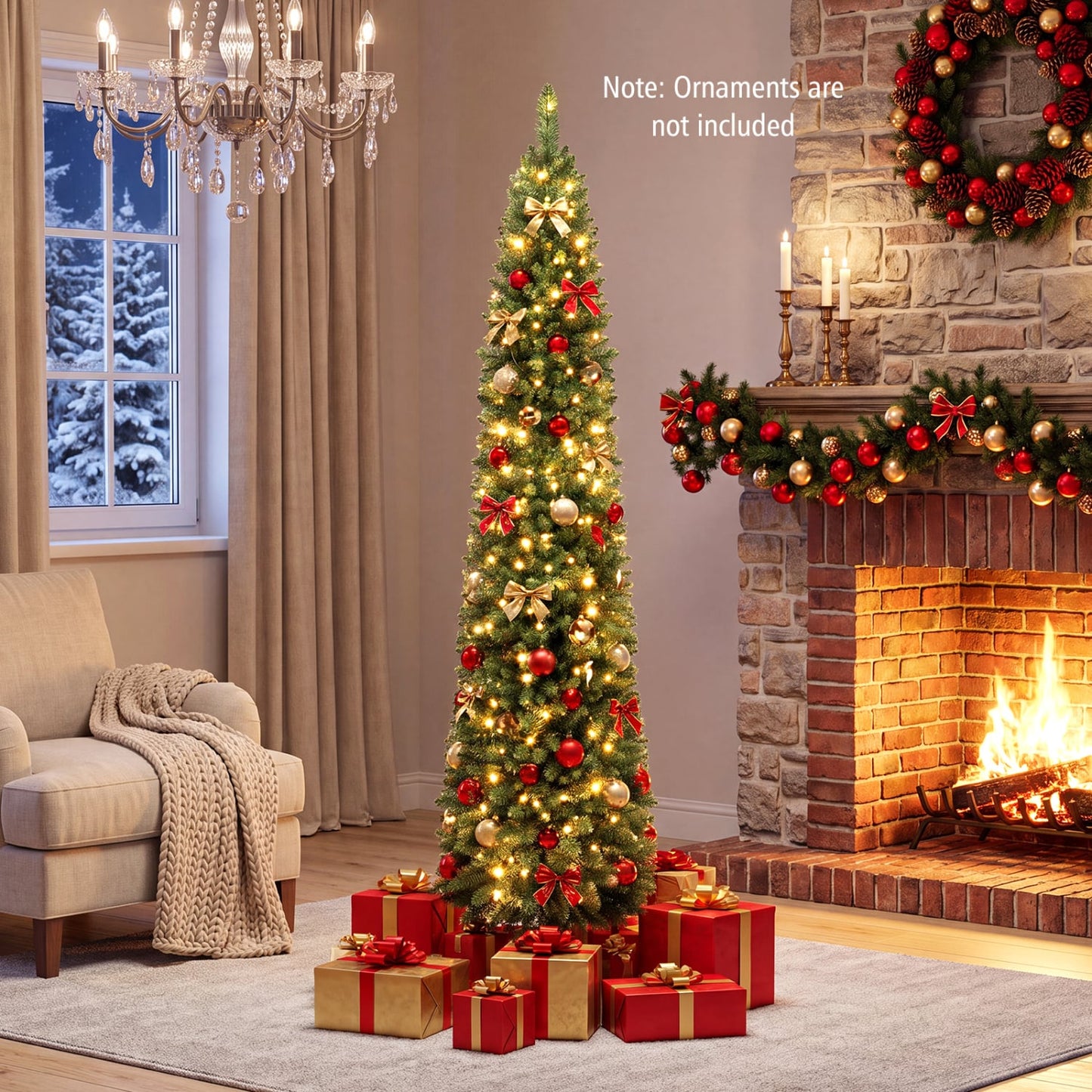 6 FT Pre-Lit Pencil Christmas Tree, 180 Warm White LEDs