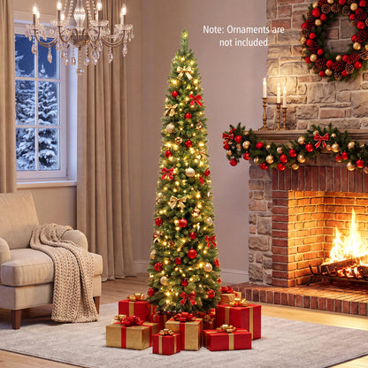6 FT Pre-Lit Pencil Christmas Tree, 180 Warm White LEDs
