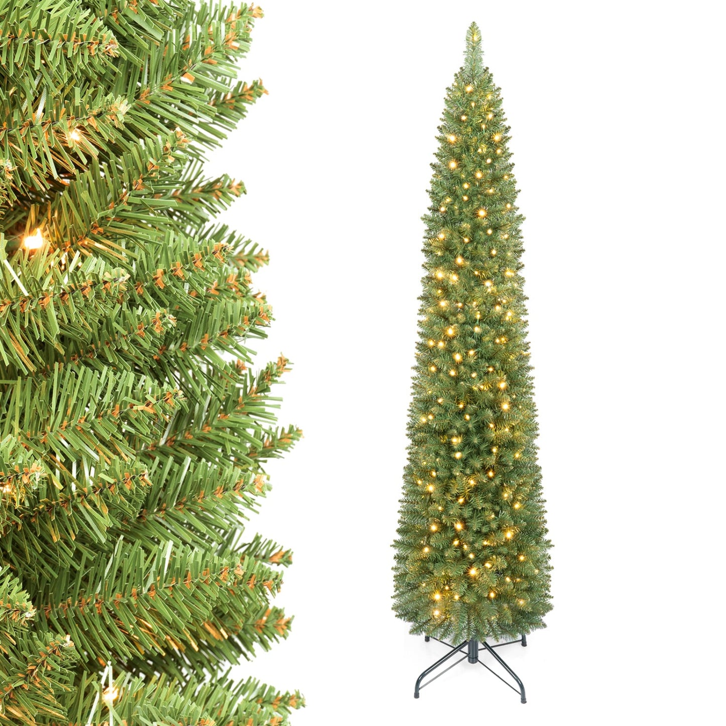 6 FT Pre-Lit Pencil Christmas Tree, 180 Warm White LEDs