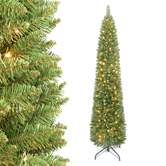 6 FT Pre-Lit Pencil Christmas Tree, 180 Warm White LEDs Christmas Tree Green at Gallery Canada