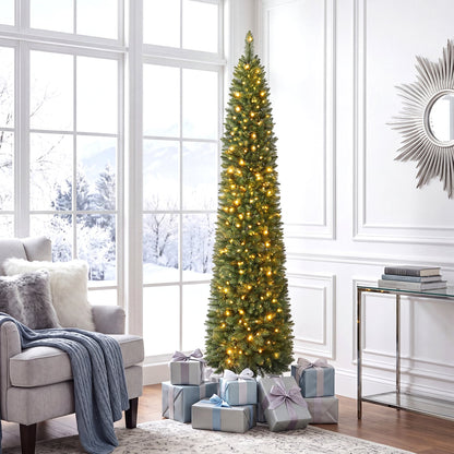 6 FT Pre-Lit Pencil Christmas Tree, 180 Warm White LEDs