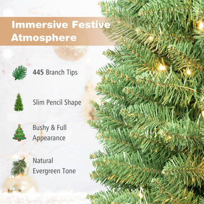 6 FT Pre-Lit Pencil Christmas Tree, 180 Warm White LEDs