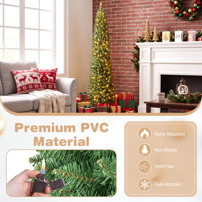 6 FT Pre-Lit Pencil Christmas Tree, 180 Warm White LEDs