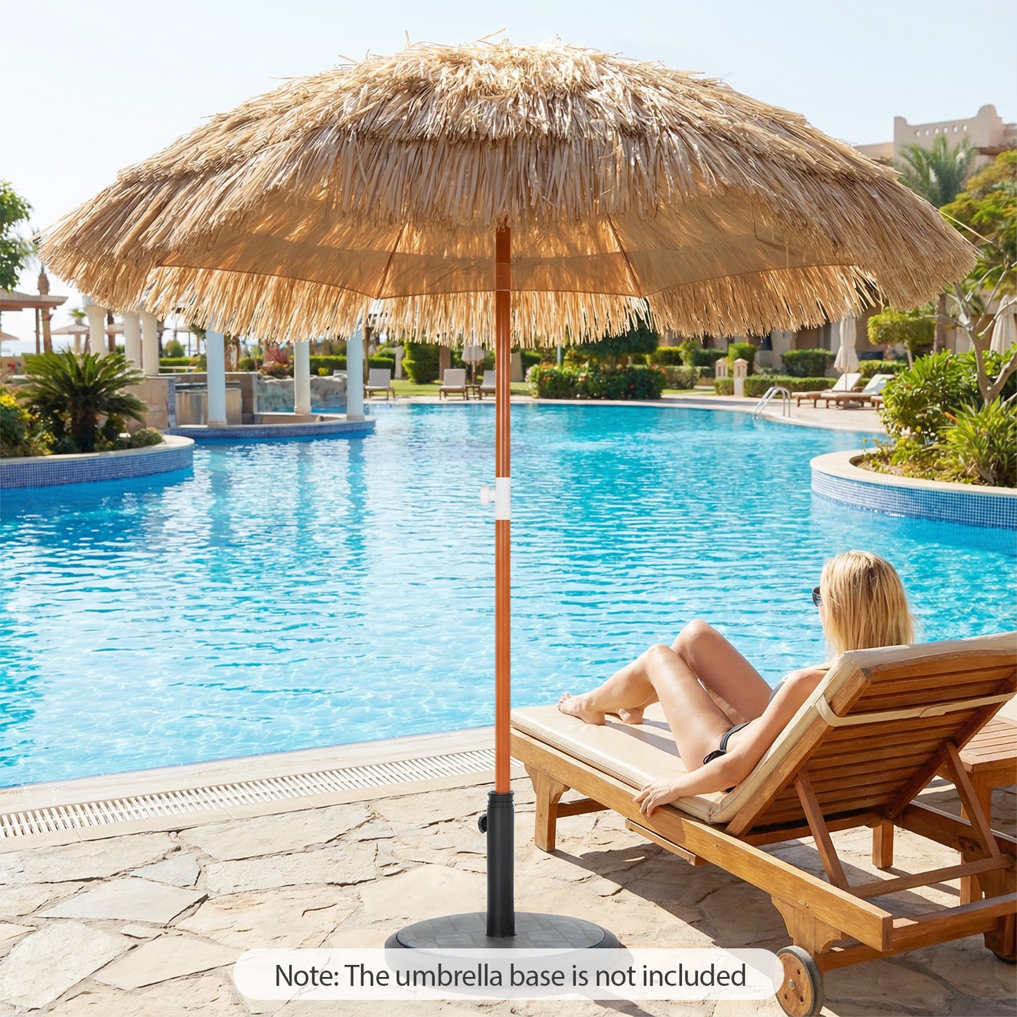 6 FT Thatched Beach Umbrella, Push Button Tilt, Carrying Bag, Set of 2, Natural Outdoor Umbrellas at Gallery Canada