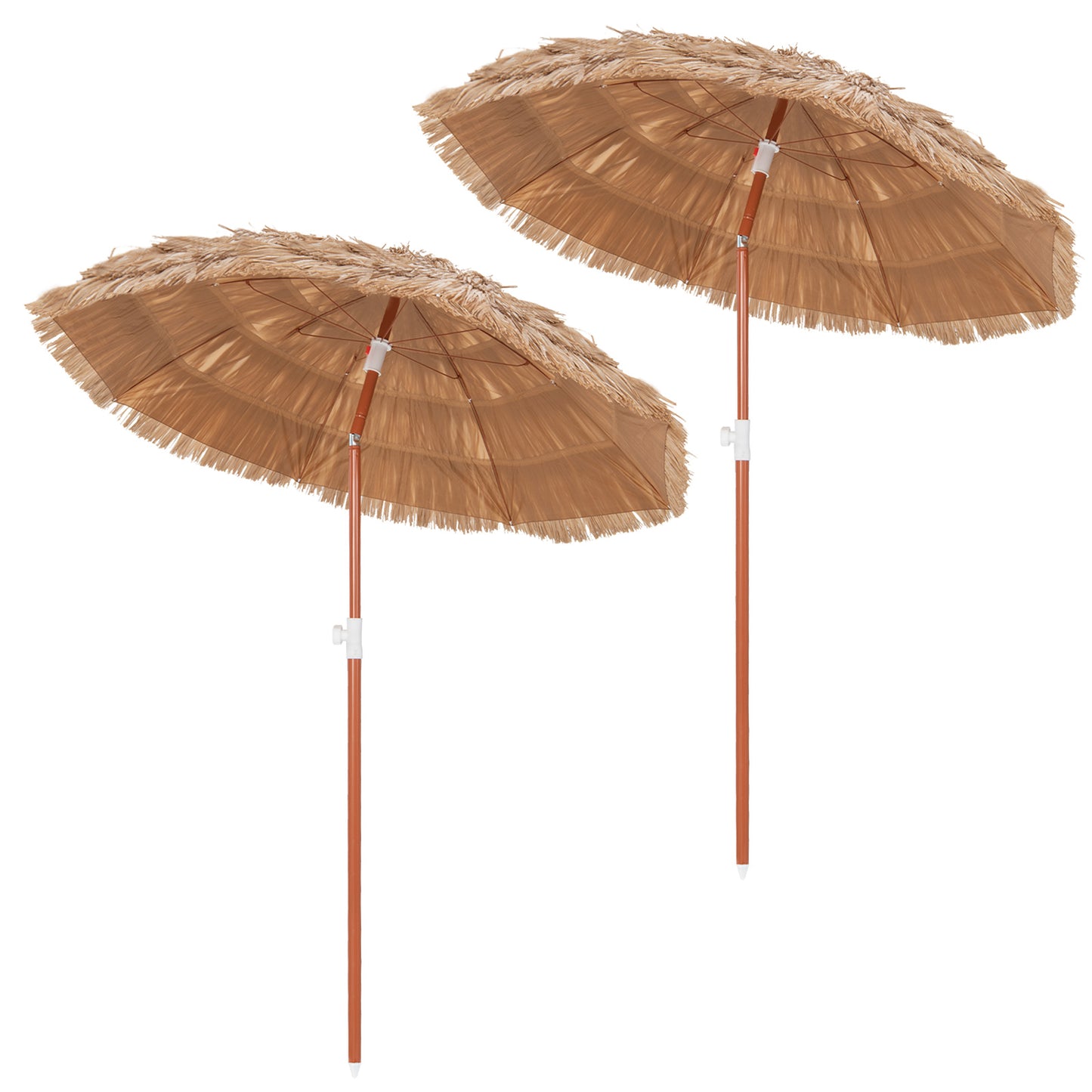 6 FT Thatched Beach Umbrella, Push Button Tilt, Carrying Bag, Set of 2, Natural Outdoor Umbrellas Natural at Gallery Canada