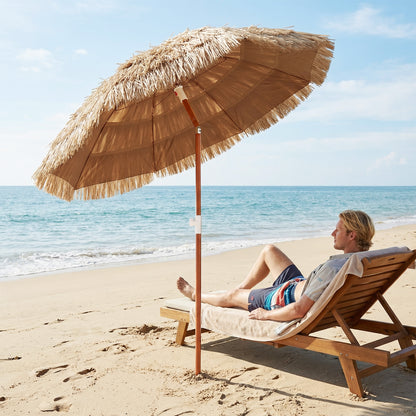 6 FT Thatched Beach Umbrella, Push Button Tilt, Carrying Bag, Set of 2, Natural Outdoor Umbrellas at Gallery Canada