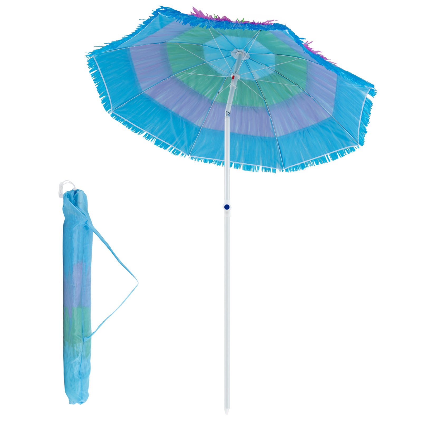 6 FT Tiki Thatched Patio Beach Umbrella, Push Button Tilt, Multicolor