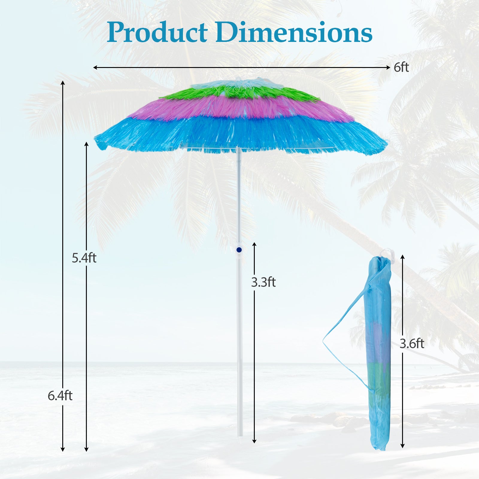 6 FT Tiki Thatched Patio Beach Umbrella, Push Button Tilt, Multicolor Outdoor Umbrellas at Gallery Canada
