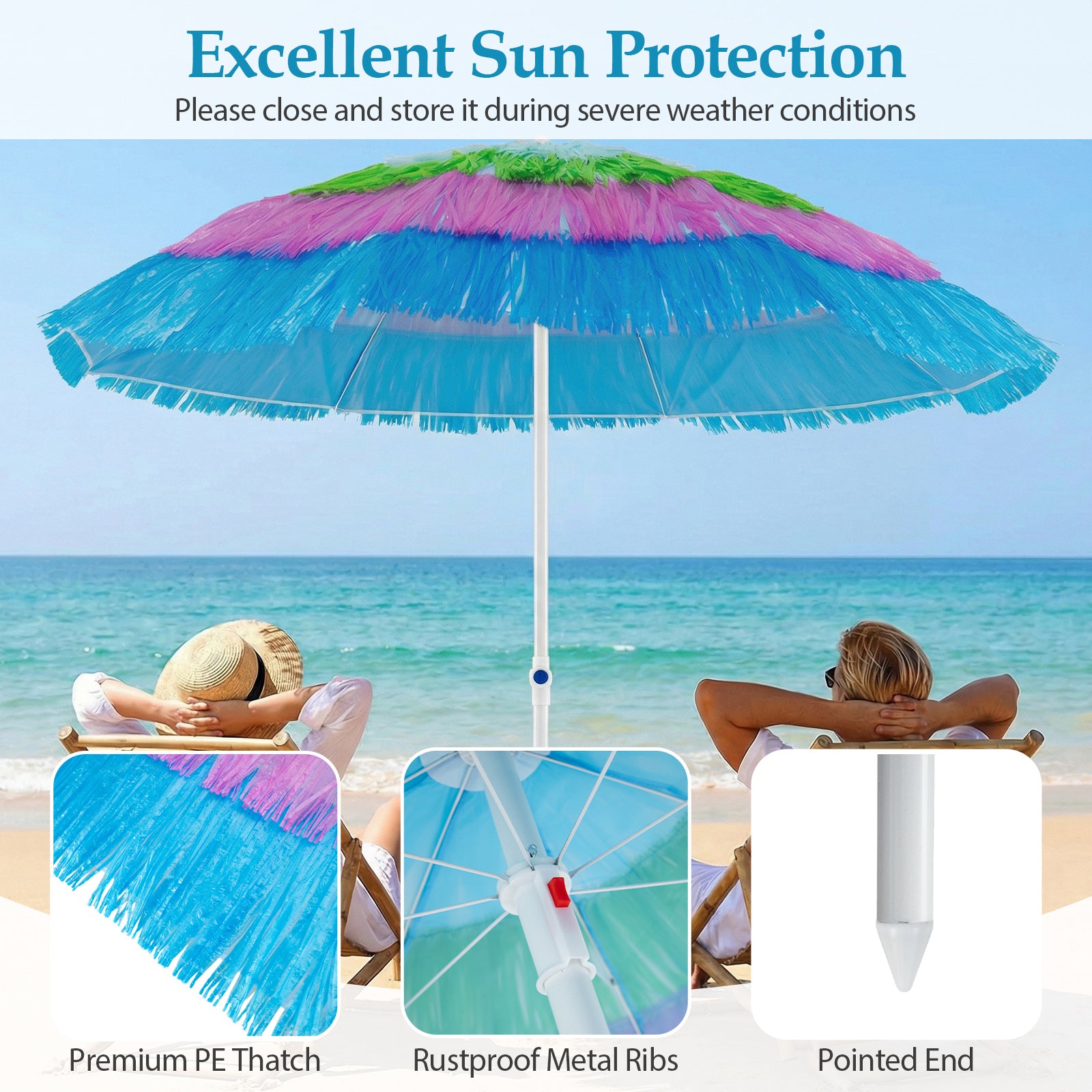 6 FT Tiki Thatched Patio Beach Umbrella, Push Button Tilt, Multicolor Outdoor Umbrellas at Gallery Canada