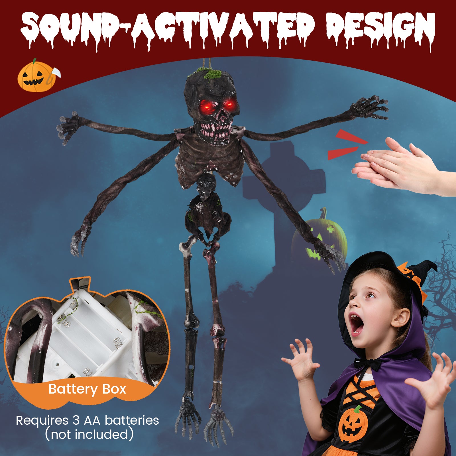 6 Feet Animated Halloween Decoration with 4 Arms Red LED-lit Eyes & Spooky Sounds Halloween at Gallery Canada