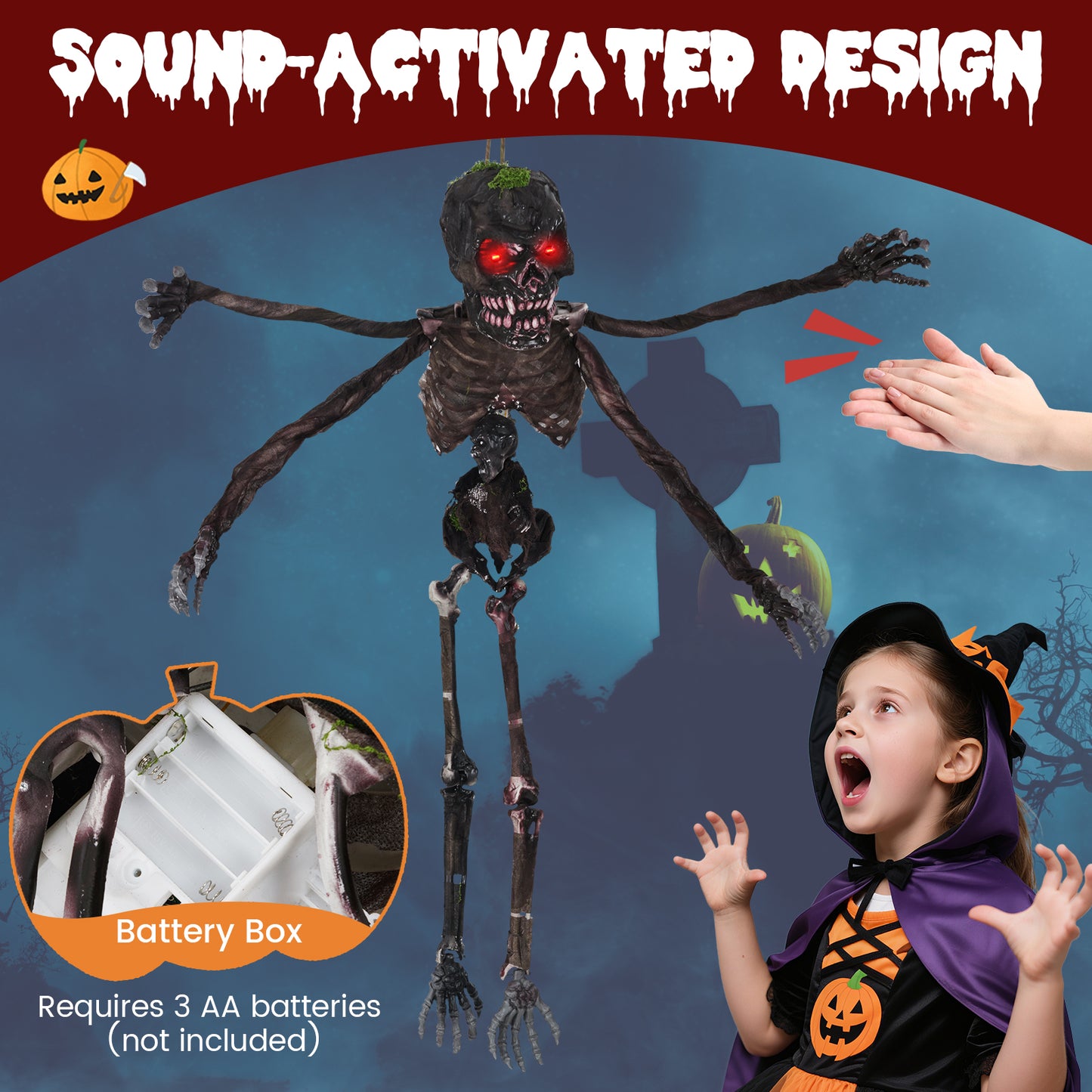 6 Feet Animated Halloween Decoration with 4 Arms Red LED-lit Eyes & Spooky Sounds Halloween at Gallery Canada