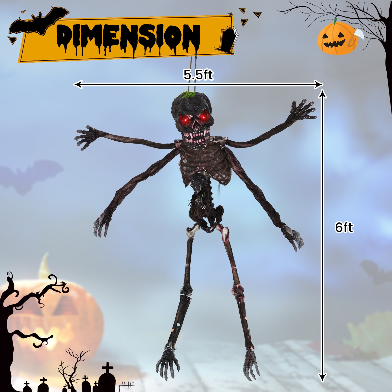 6 Feet Animated Halloween Decoration with 4 Arms Red LED-lit Eyes & Spooky Sounds Halloween at Gallery Canada