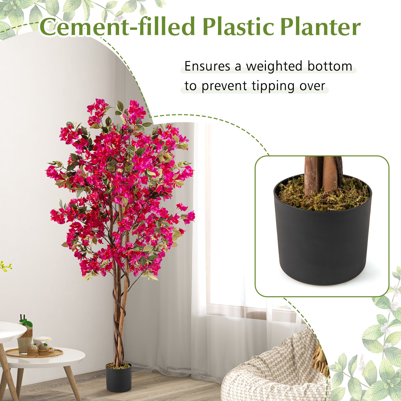 6 Feet Artificial Bougainvillea Tree with 910 Flowers-1 Piece Faux Plants at Gallery Canada
