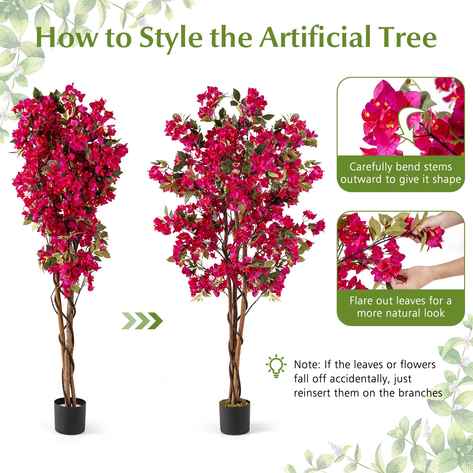 6 Feet Artificial Bougainvillea Tree with 910 Flowers-2 Pieces Faux Plants at Gallery Canada