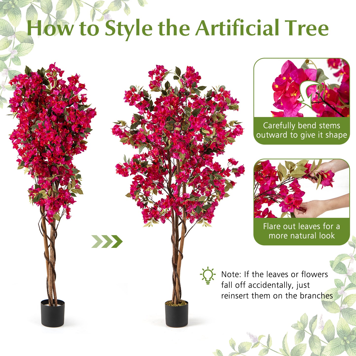 6 Feet Artificial Bougainvillea Tree with 910 Flowers-2 Pieces Faux Plants at Gallery Canada