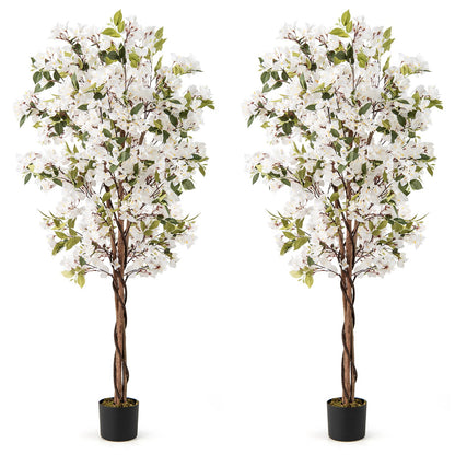 6 Feet Artificial Bougainvillea Tree with 910 White Flowers- Set of 2, White Faux Plants White at Gallery Canada