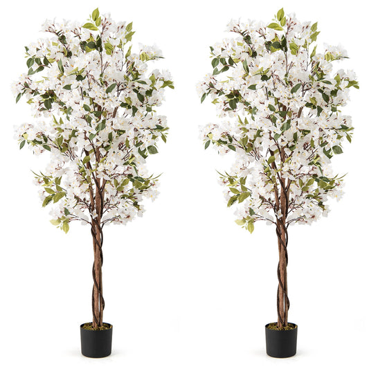 6 Feet Artificial Bougainvillea Tree with 910 White Flowers- Set of 2, White Faux Plants White at Gallery Canada