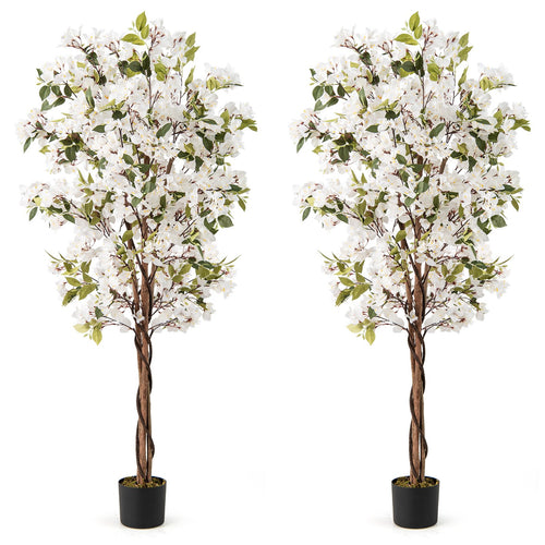 6 Feet Artificial Bougainvillea Tree with 910 White Flowers- Set of 2, White
