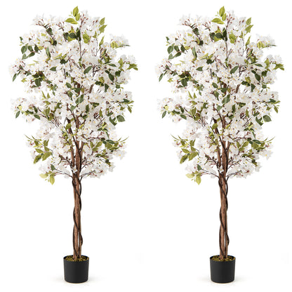 6 Feet Artificial Bougainvillea Tree, 910 White Flowers, Set Of 2, White Faux Plants at Gallery Canada