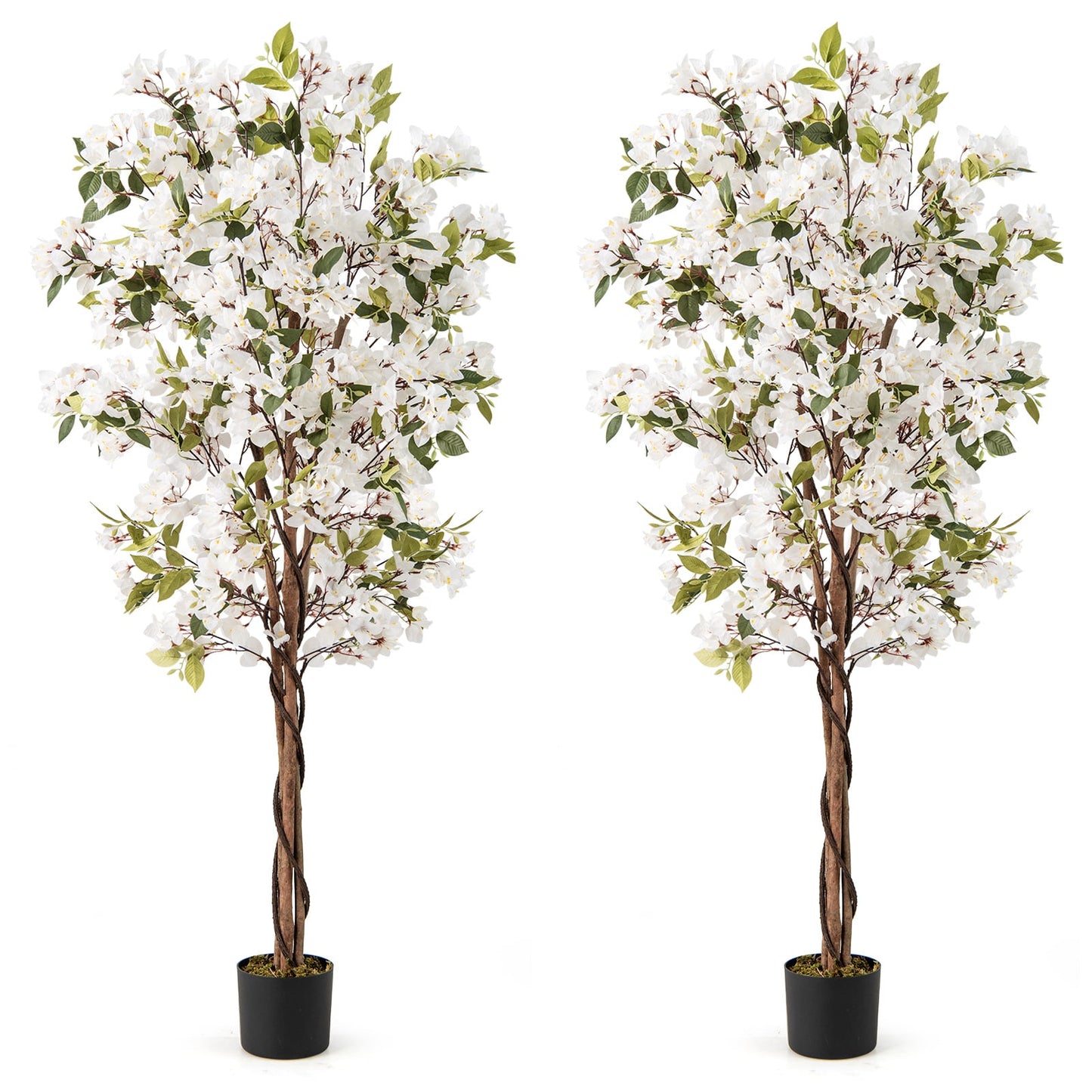 6 Feet Artificial Bougainvillea Tree, 910 White Flowers, Set Of 2, White Faux Plants at Gallery Canada