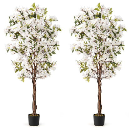 6 Feet Artificial Bougainvillea Tree, 910 White Flowers, Set Of 2, White Faux Plants at Gallery Canada