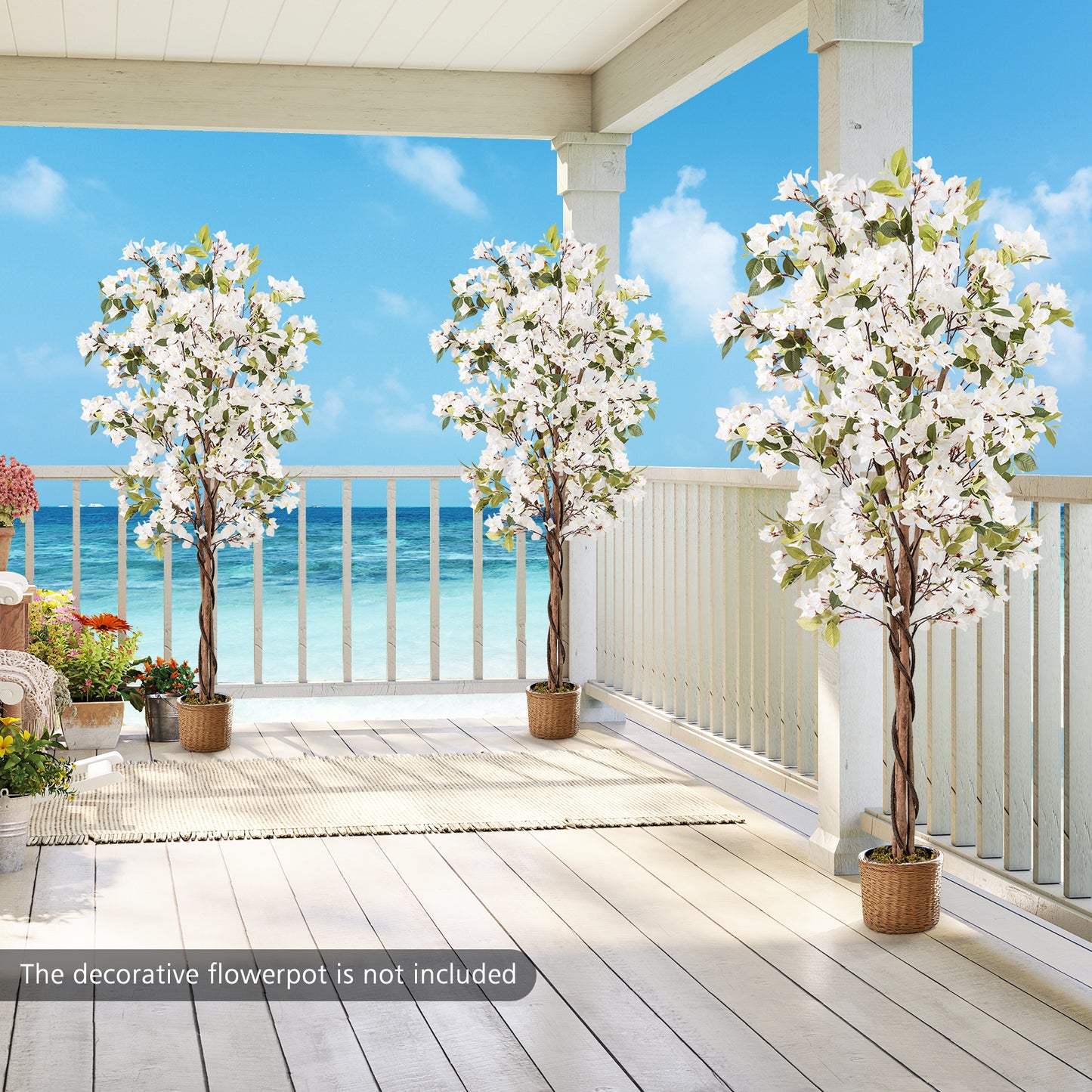 6 Feet Artificial Bougainvillea Tree, 910 White Flowers, Set Of 2, White Faux Plants at Gallery Canada