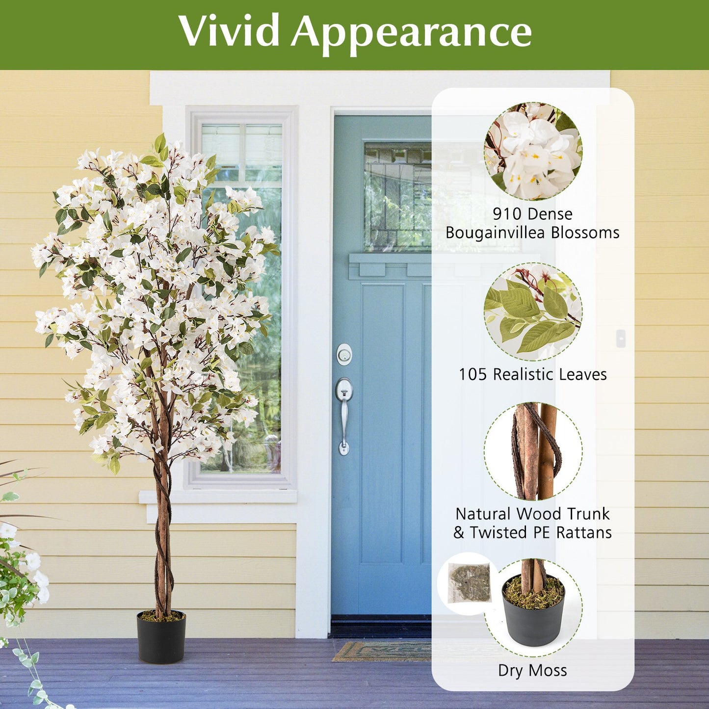 6 Feet Artificial Bougainvillea Tree with 910 White Flowers- Set of 2, White Faux Plants at Gallery Canada