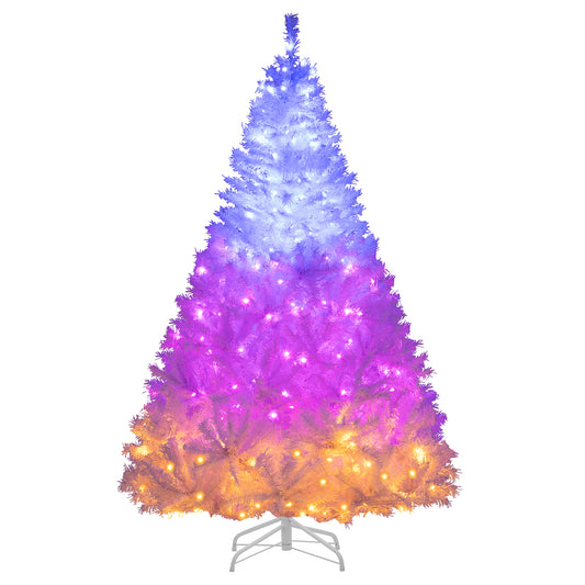 6 Feet Artificial Christmas Tree Hinged Pre-Lit Xmas Tree with 11 Lighting Modes, White Christmas Tree White at Gallery Canada