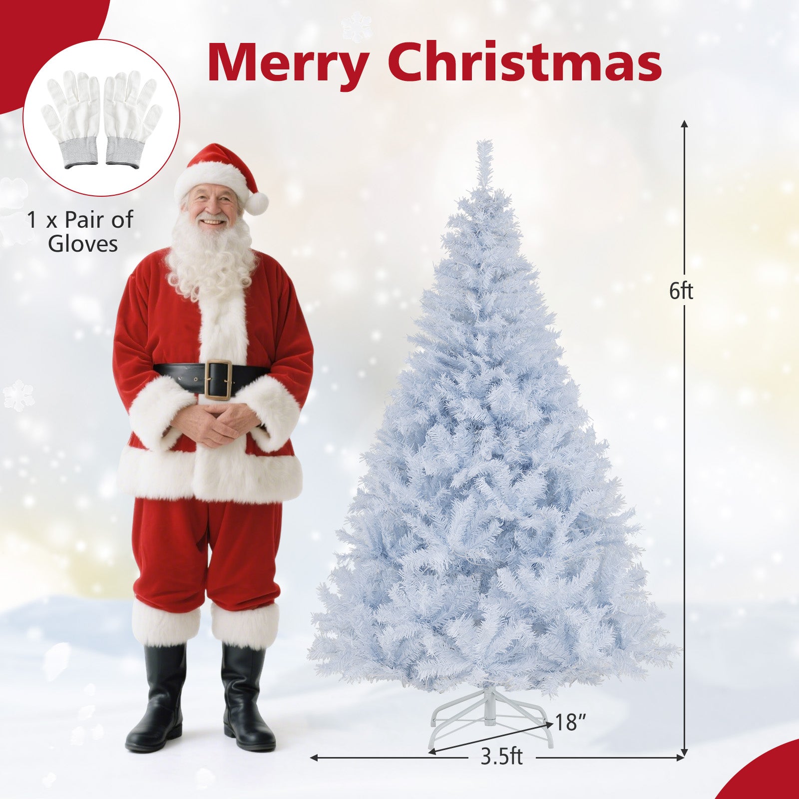 6 Feet Artificial Christmas Tree Hinged Pre-Lit Xmas Tree with 11 Lighting Modes, White Christmas Tree at Gallery Canada