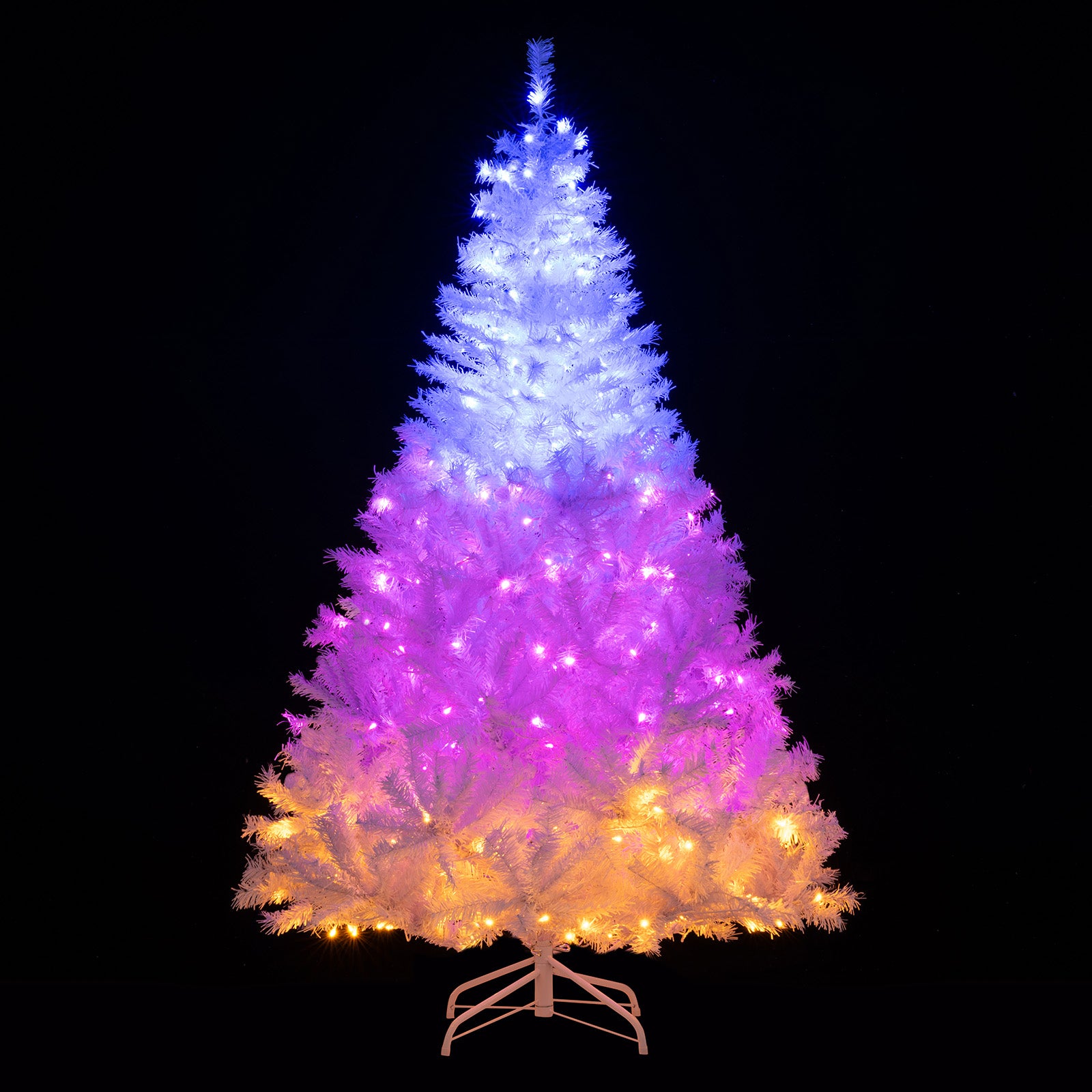 6 Feet Artificial Christmas Tree Hinged Pre-Lit Xmas Tree with 11 Lighting Modes, White Christmas Tree at Gallery Canada