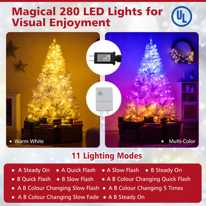 6 Feet Artificial Christmas Tree, Hinged Pre-Lit, 11 Lighting Modes, White Christmas Tree at Gallery Canada