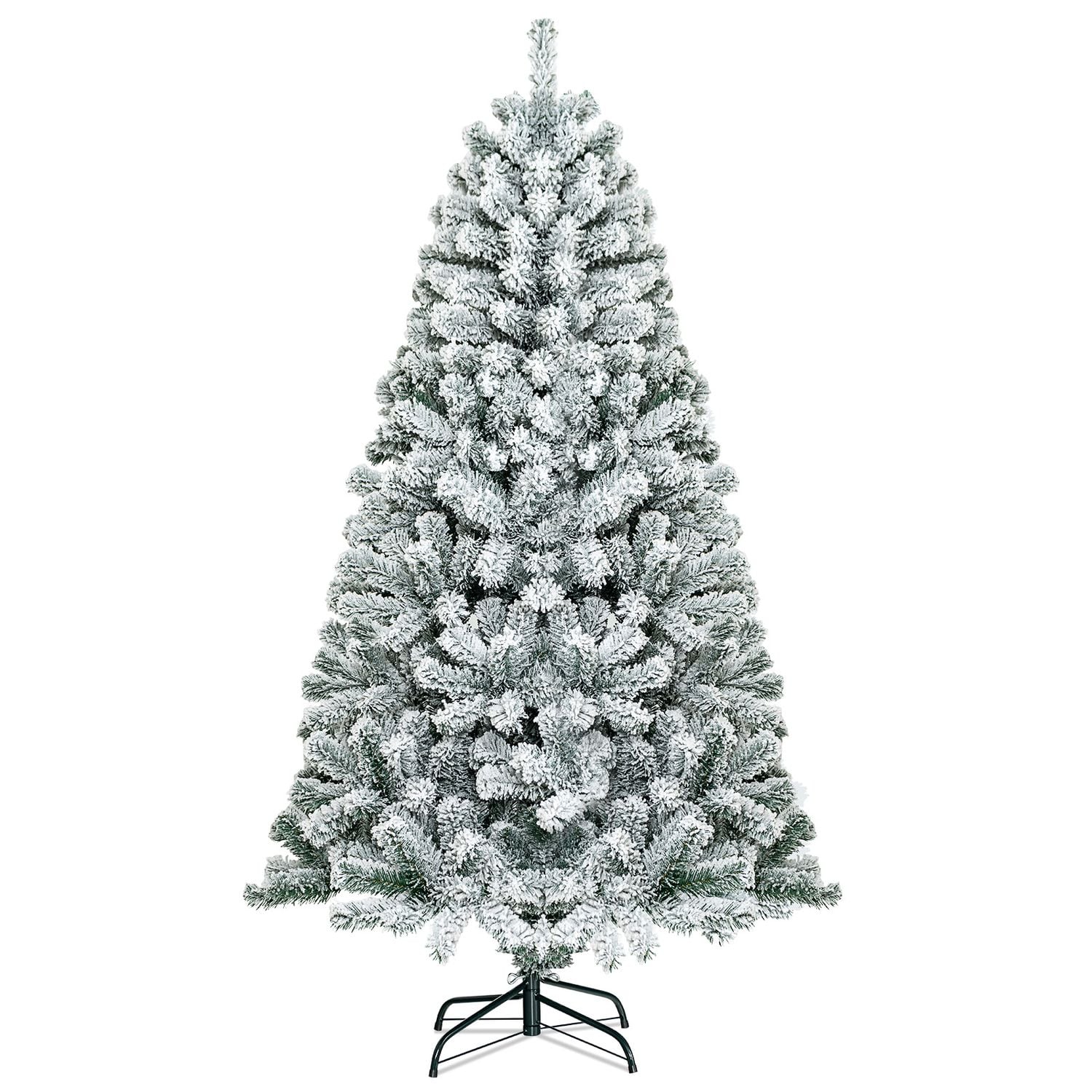 6 Feet Artificial Flocked Hinged Christmas Tree, White Christmas Tree White at Gallery Canada